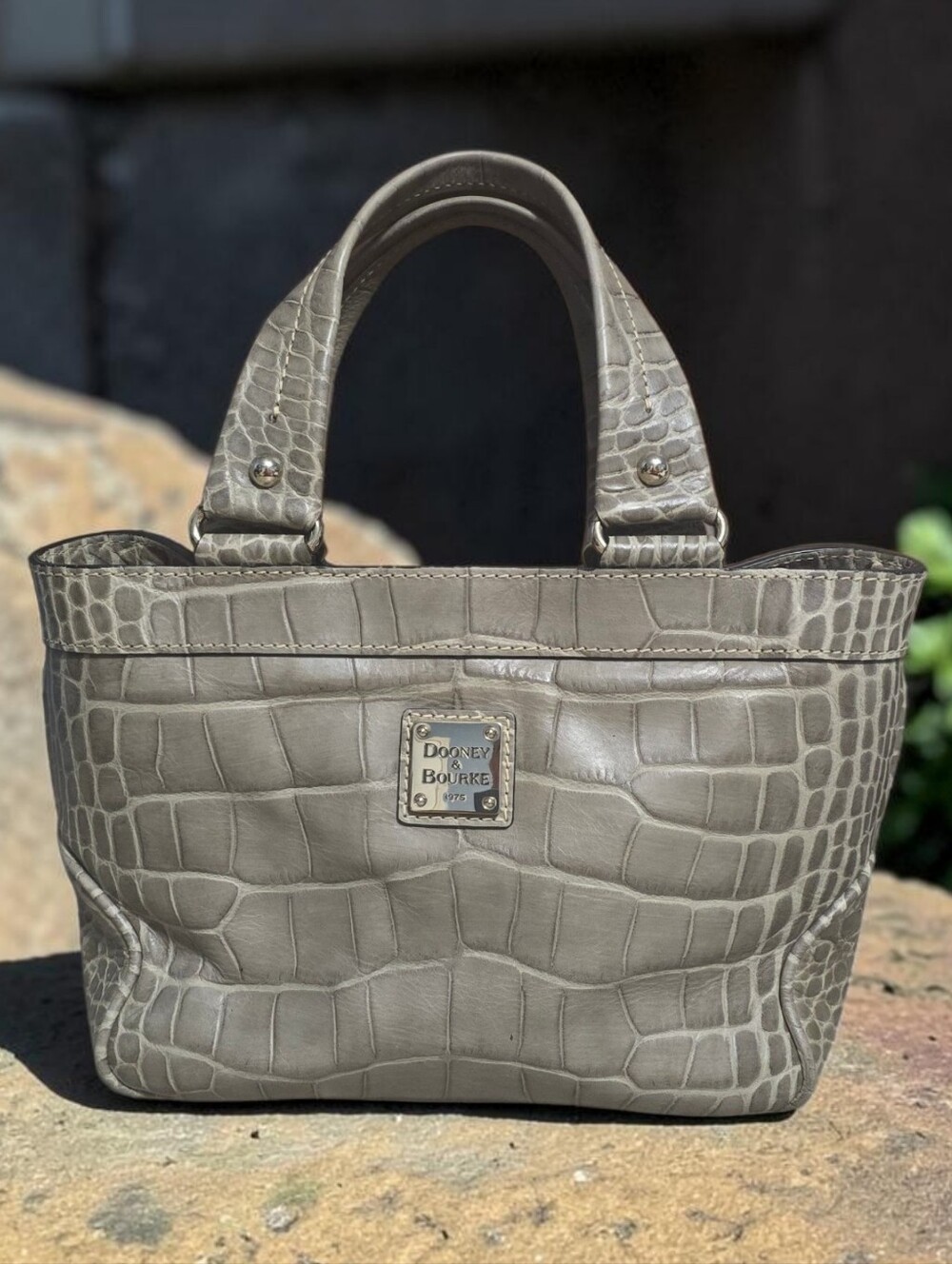 Dooney & Bourke Taupe Croc-Embossed Leather Satchel